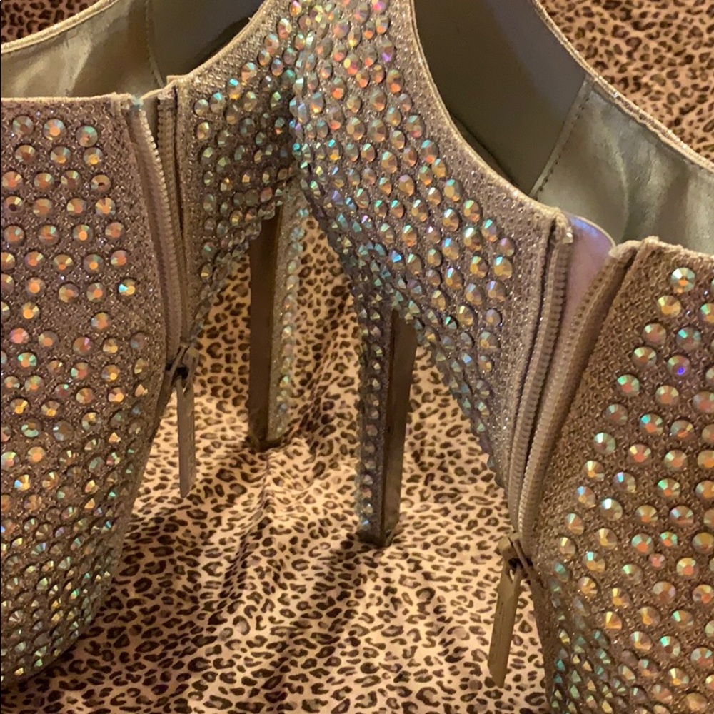 Silver Rhinestone Platform Booties - image 2